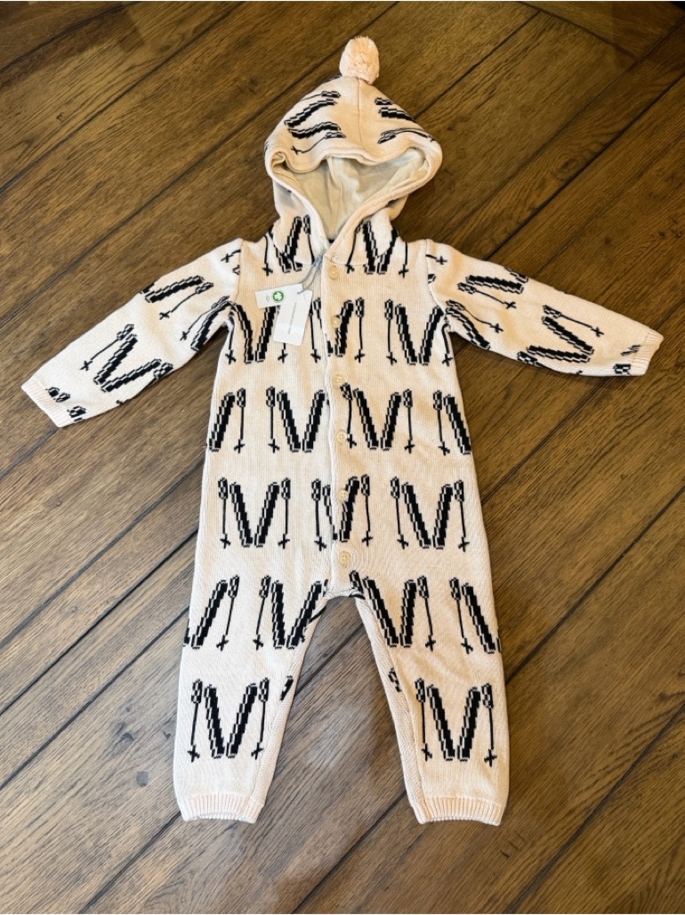 Monica + Andy Apres Ski Romper Black White Skis 9-12 Months NWT